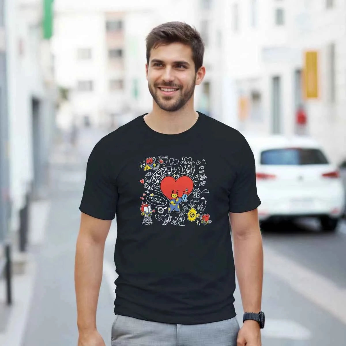 T-shirt Kpop BTS  BT21 TATA et Friends, le Cœur Farceur | Style Fun K-Pop - Unisexe