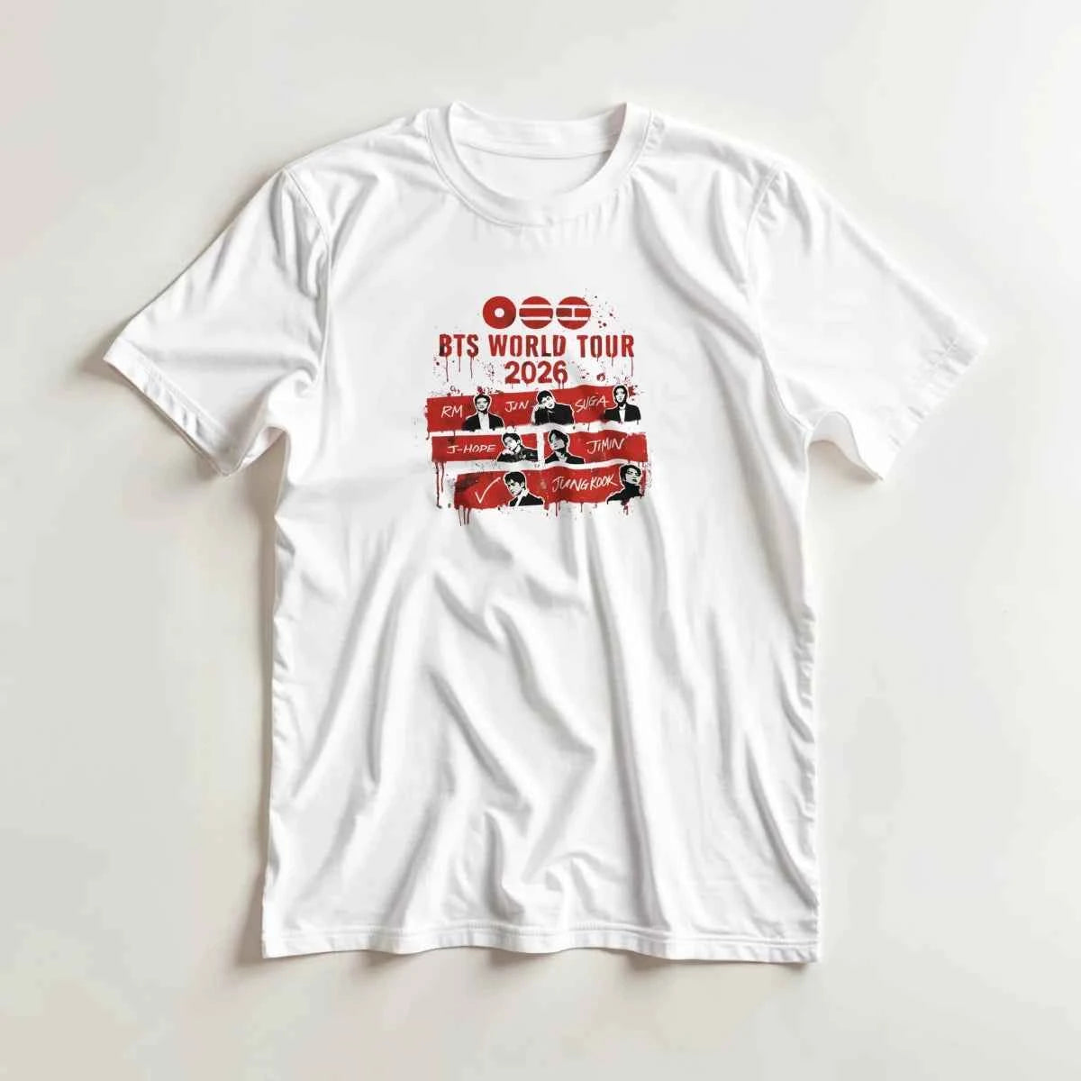 T-shirt Kpop Officiel BTS World Tour 2026 | Collection avec Photos des Membres - Unisexe Homme/Femme