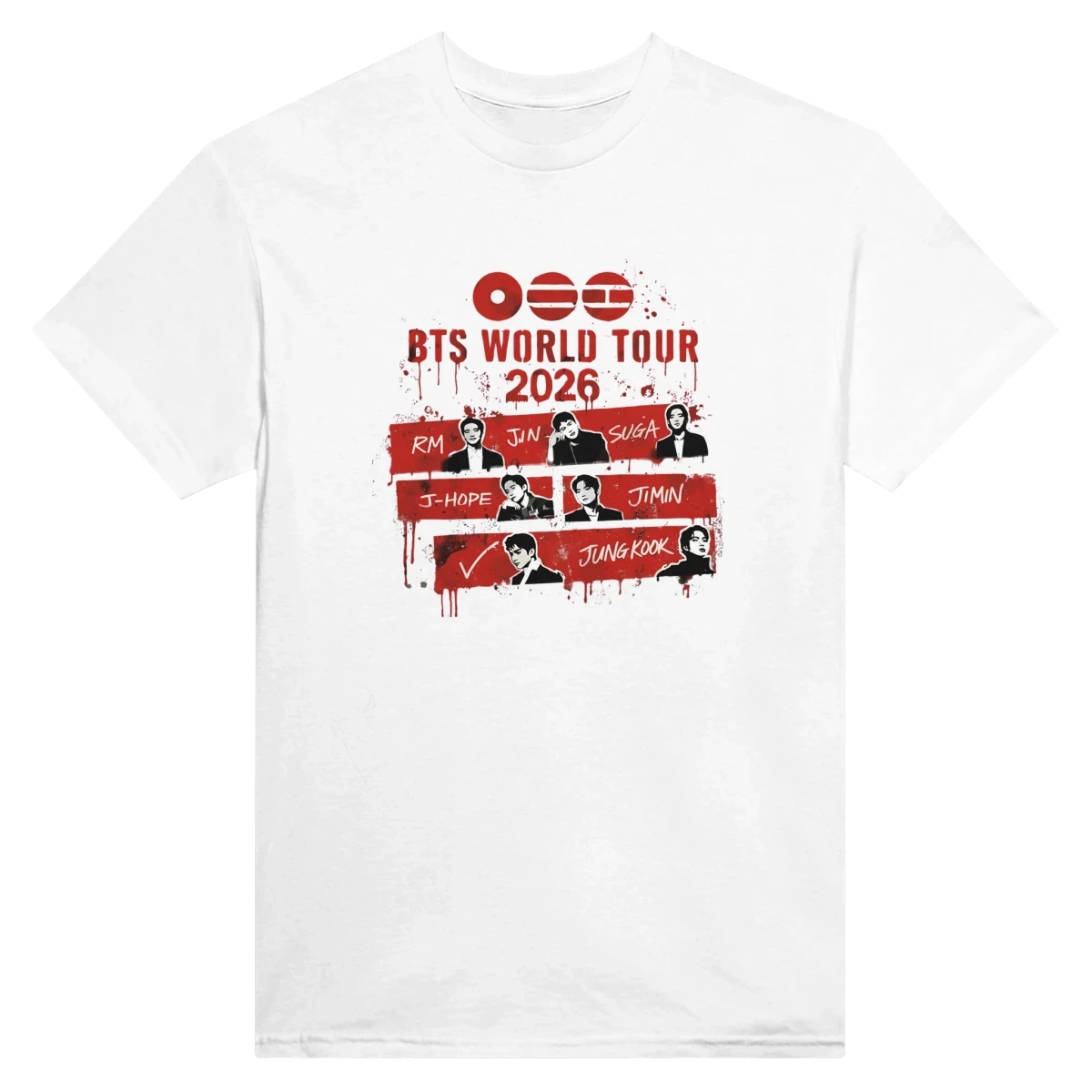 T-shirt Kpop Officiel BTS World Tour 2026 | Collection avec Photos des Membres - Unisexe Homme/Femme