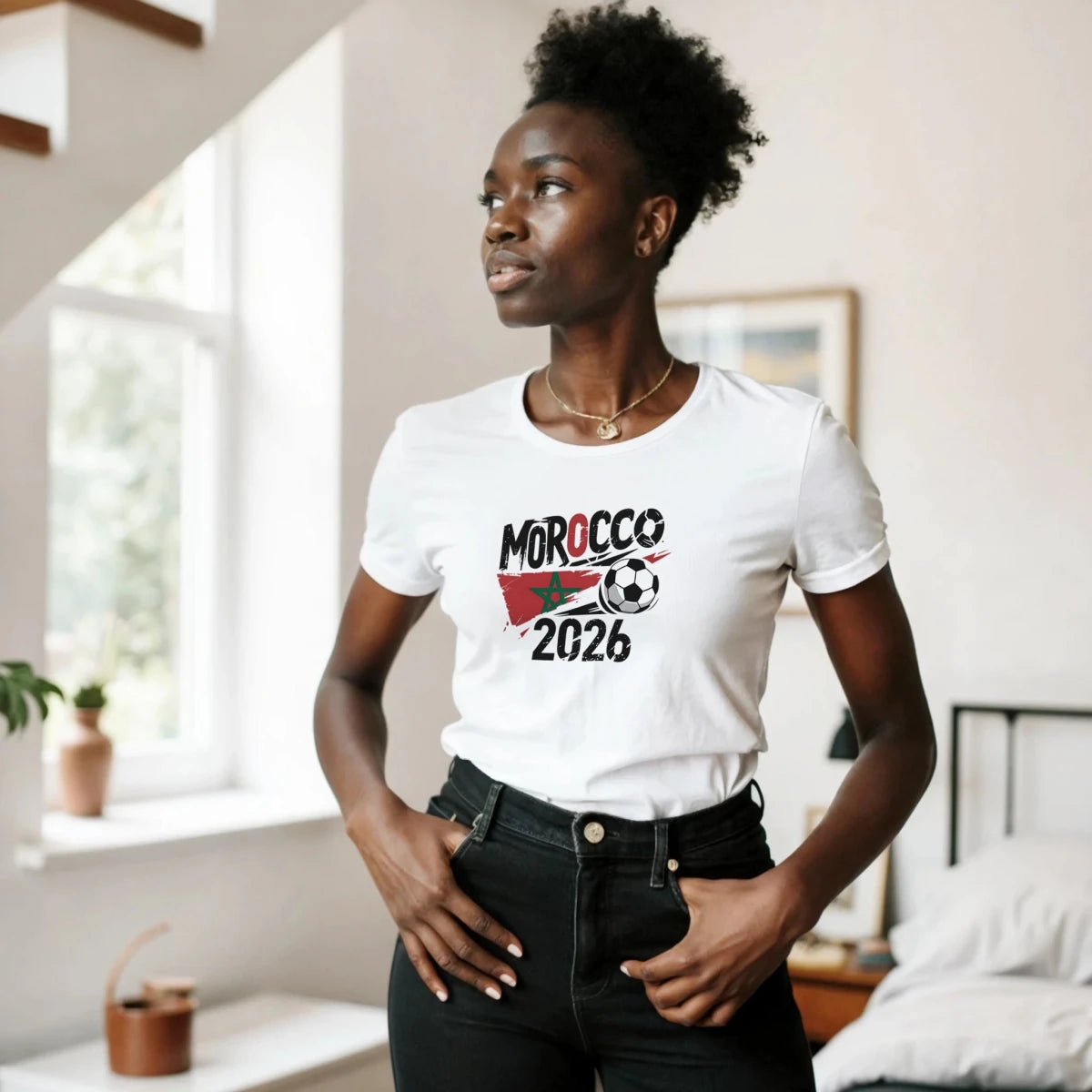 T-shirt Maroc 2026 - Design Coupe du Monde Football | Maillot Supporters Sélection Nationale Femme, 6 Couleurs au Choix T-shirt - KAWAII FAVIE