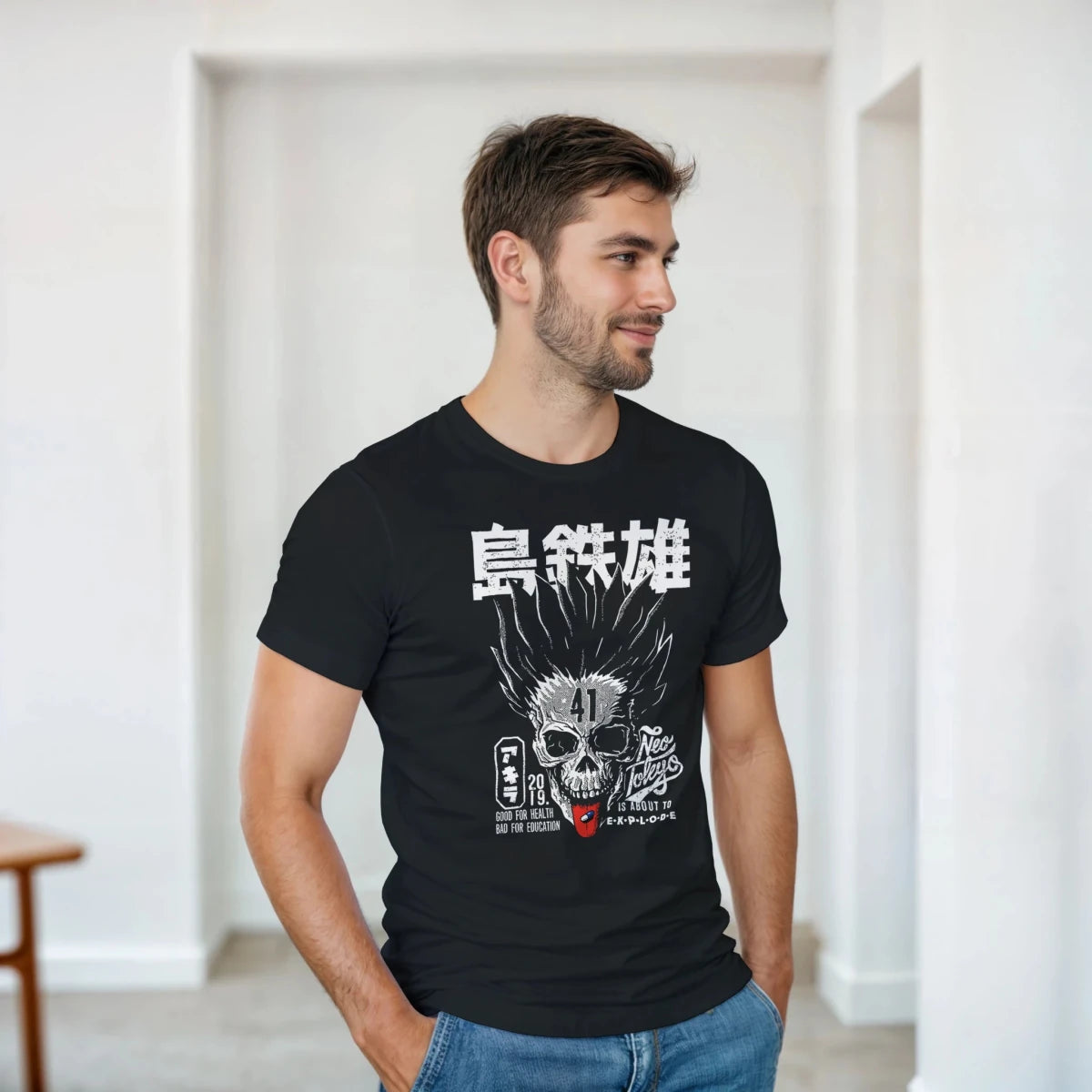 T-shirt Neo Tokyo Skull Graphic – 100% Cotton, Noir, Sizes S–3XL T-shirt - KAWAII FAVIE