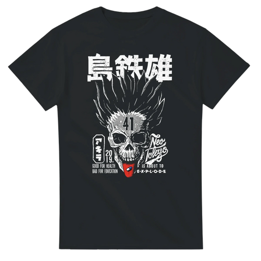 T-shirt Neo Tokyo Skull Graphic – 100% Cotton, Noir, Sizes S–3XL T-shirt - KAWAII FAVIE