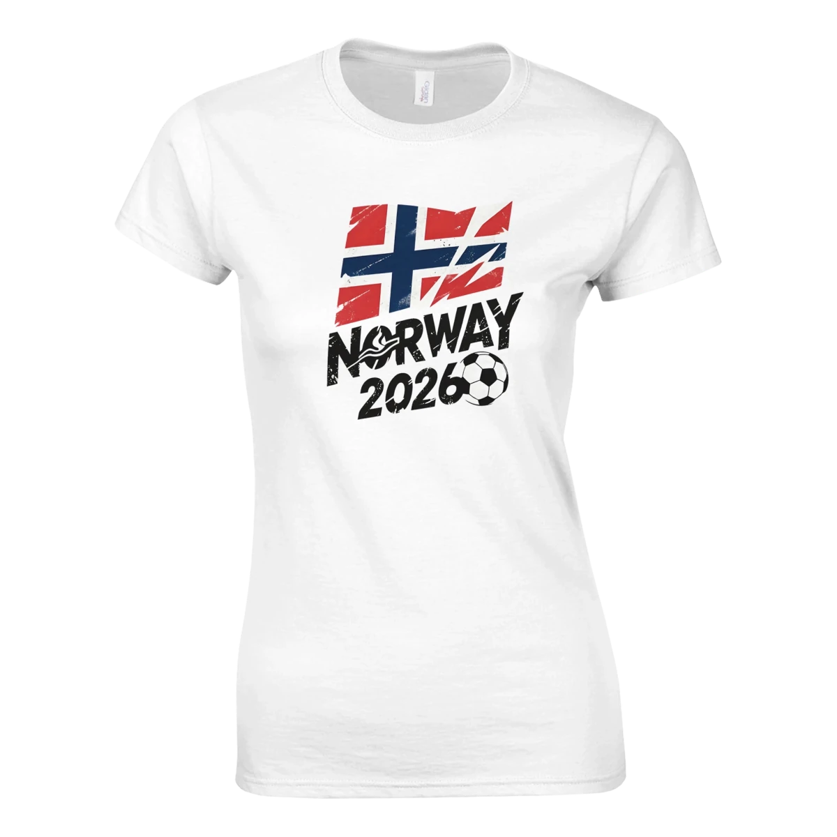 T-shirt Norvège 2026 - Design Drapeaux Grunge Football | Maillot Supporters Sélection Nationale Femme T-shirt - KAWAII FAVIE