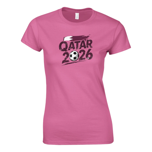 T-shirt Qatar 2026 - Design Coupe du Monde Football | Maillot Supporters Sélection Nationale Femme, Six Couleurs Vives T-shirt- KAWAII FAVIE