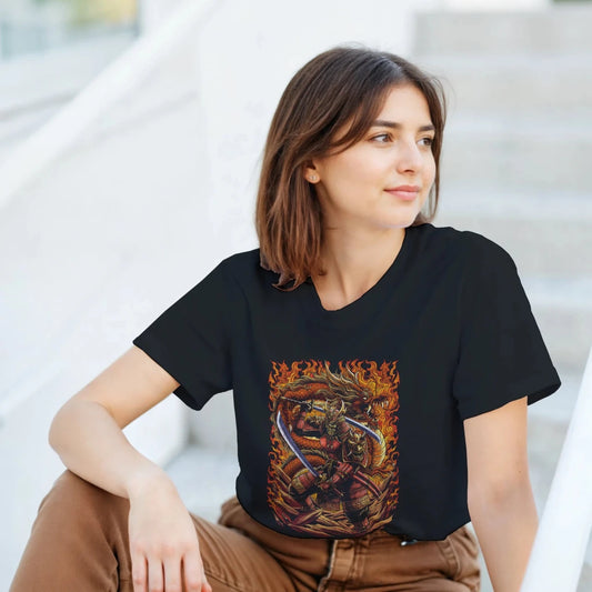 T-shirt Samouraï VS Dragon | Combat Épique Japonais - Design Détaillé & Dynamique T-shirt - KAWAII FAVIE