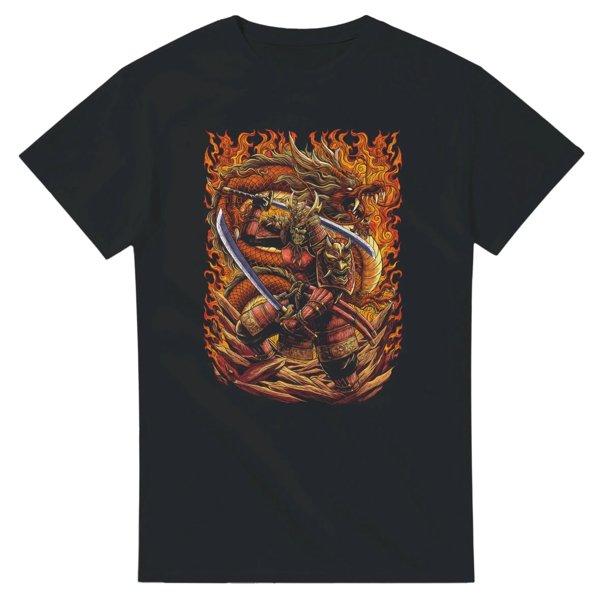 T-shirt Samouraï VS Dragon | Combat Épique Japonais - Design Détaillé & Dynamique T-shirt - KAWAII FAVIE