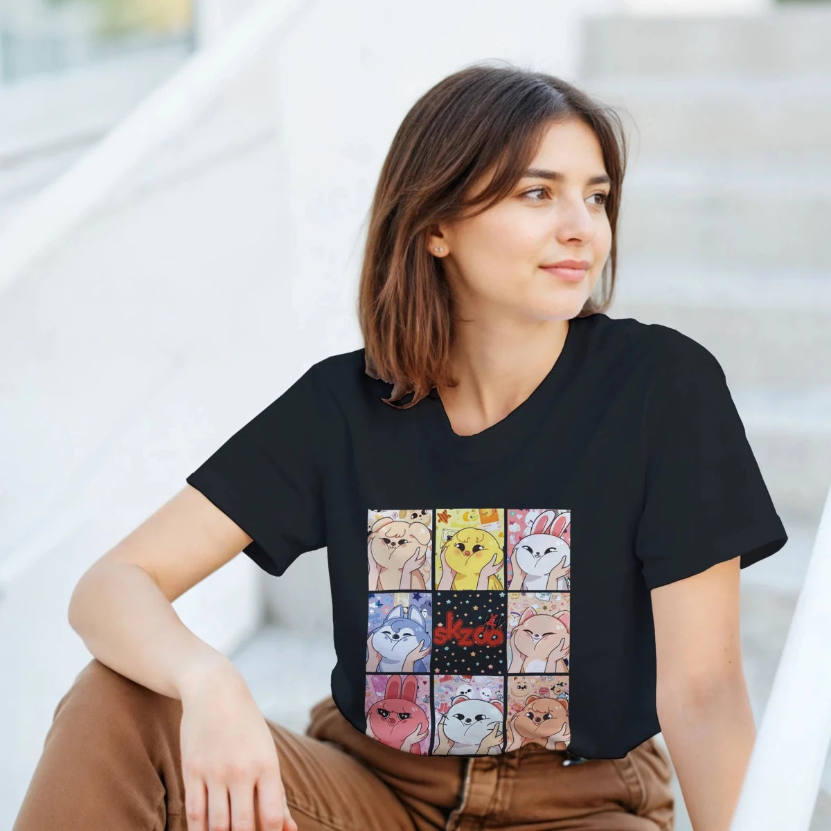 T-shirt Stray Kids SKZOO | Doodle Mignon des Personnages (Chasseurs de Star) | Unisexe Streetwear Kpop T-shirt - KAWAII FAVIE