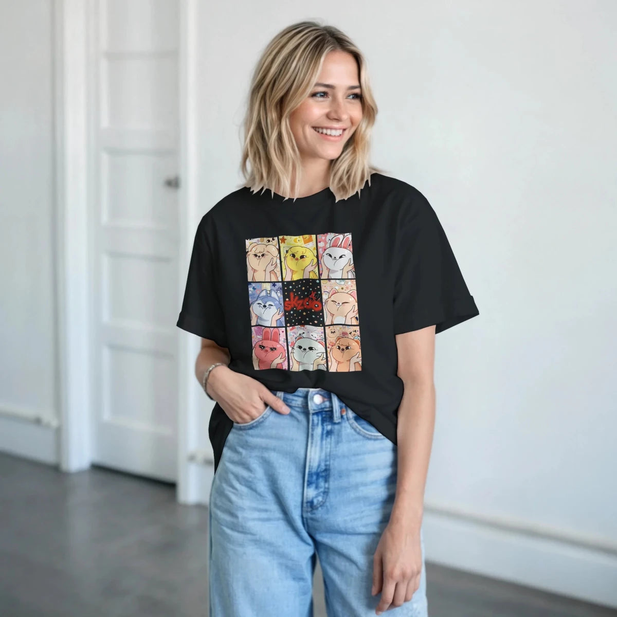 T-shirt Stray Kids SKZOO | Doodle Mignon des Personnages (Chasseurs de Star) | Unisexe Streetwear Kpop T-shirt - KAWAII FAVIE