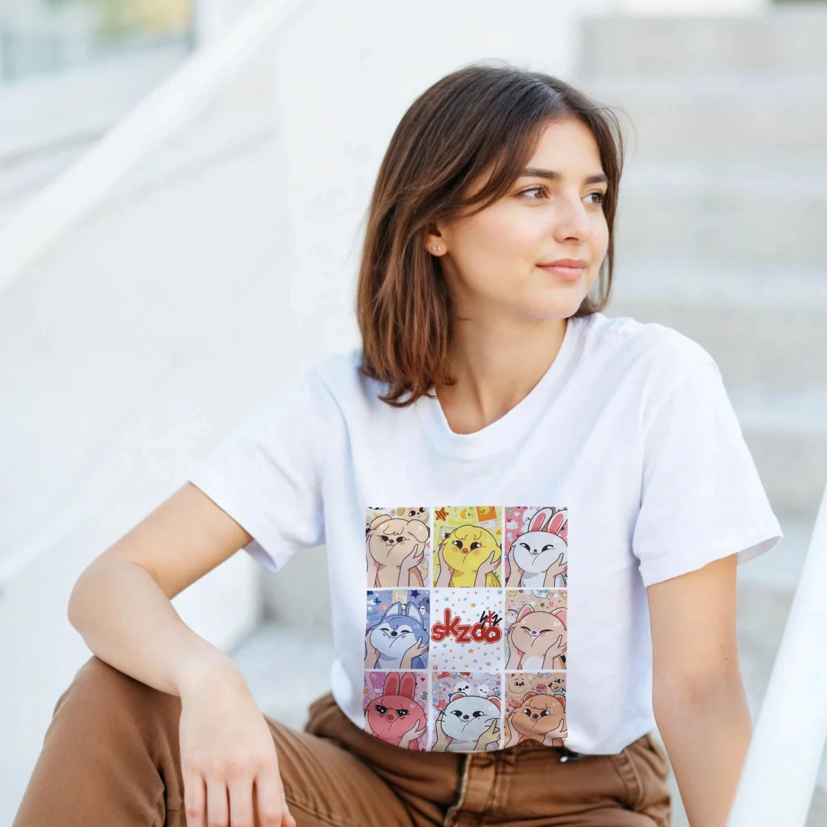 T-shirt Stray Kids SKZOO | Doodle Mignon des Personnages (Chasseurs de Star) | Unisexe Streetwear Kpop T-shirt - KAWAII FAVIE