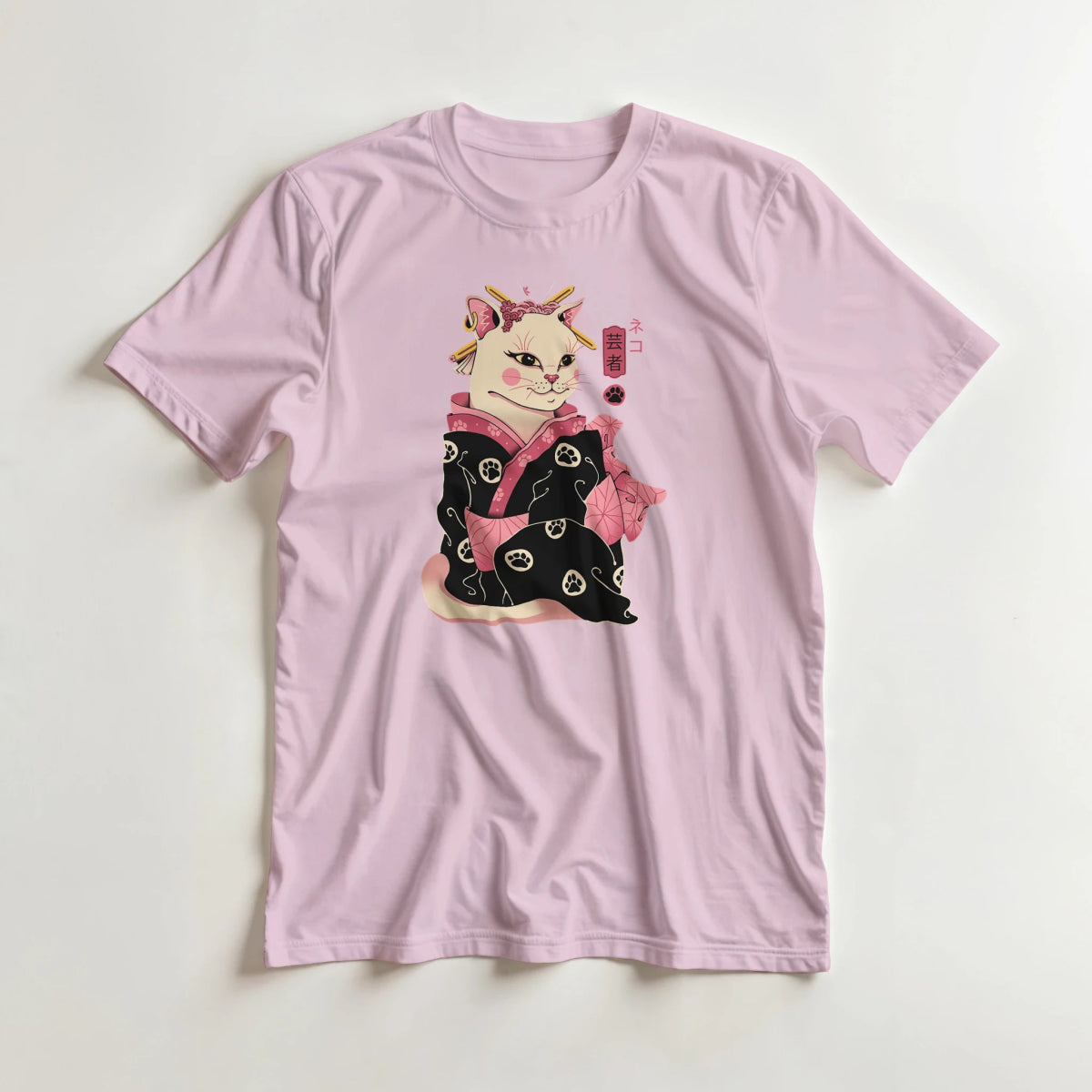 T-shirt Unisexe Coton Lourd | Chat Geisha en Kimono - Design Japonais T-shirt - KAWAII FAVIE