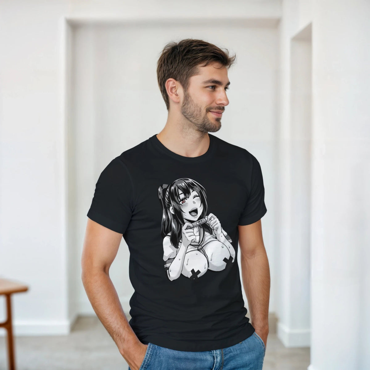 T-shirt Unisexe Coton Lourd | Illustration Anime Émotive - Design Graphique Original - Hentai T-shirt - KAWAII FAVIE