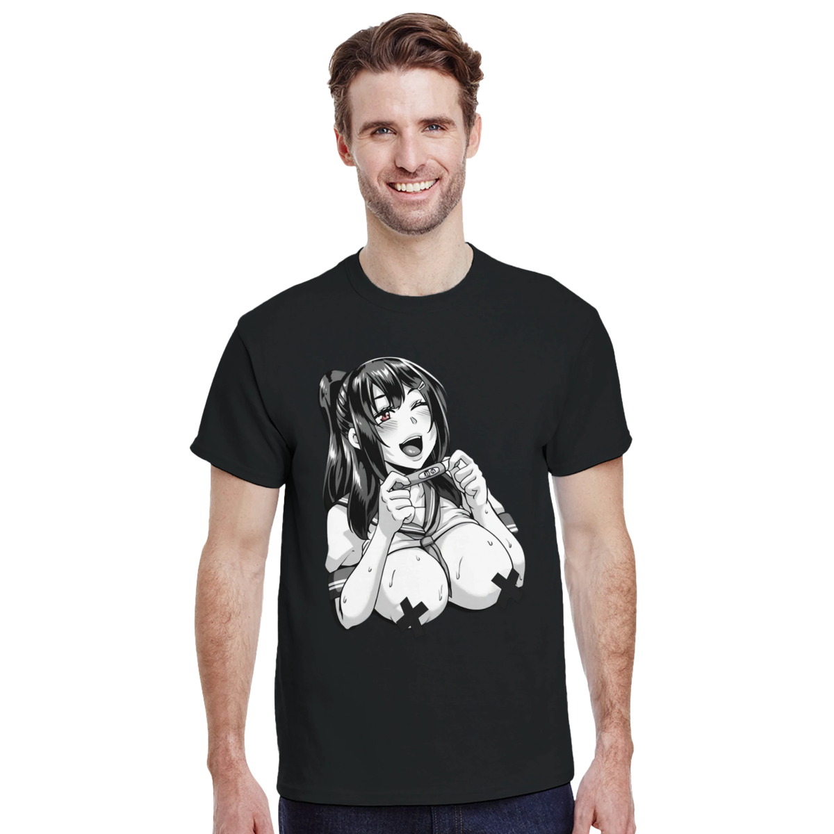 T-shirt Unisexe Coton Lourd | Illustration Anime Émotive - Design Graphique Original - Hentai T-shirt - KAWAII FAVIE