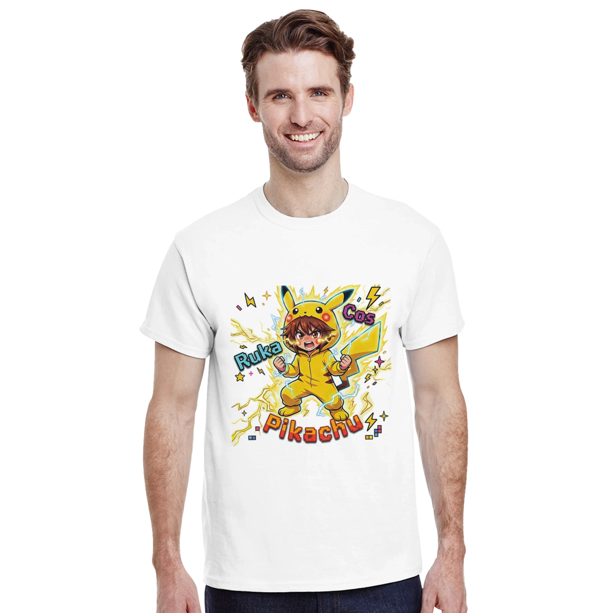T-shirt Unisexe Coton Lourd - Ruka en Pikachu Full Power | Pokémon T-shirt - KAWAII FAVIE