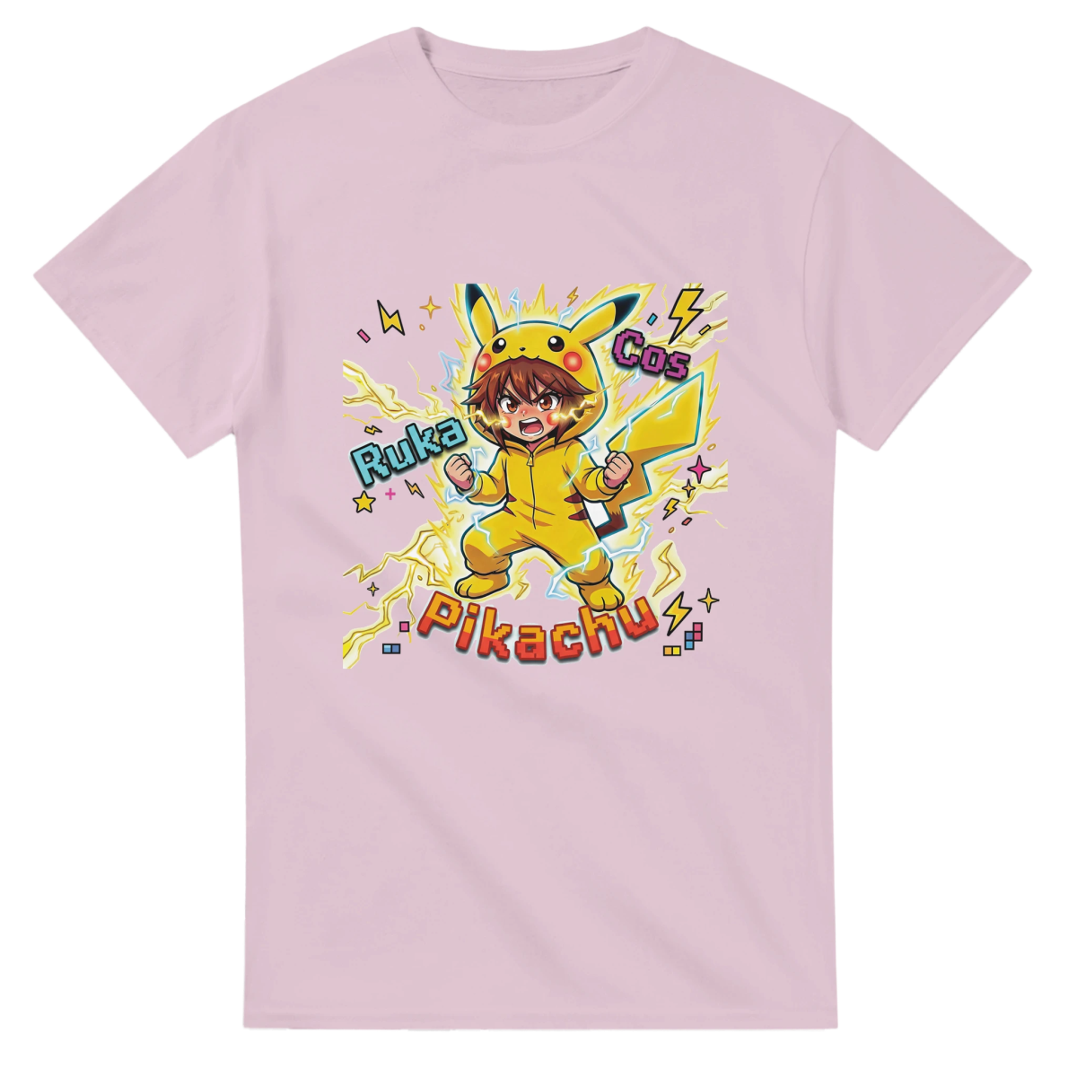 T-shirt Unisexe Coton Lourd - Ruka en Pikachu Full Power | Pokémon T-shirt - KAWAII FAVIE