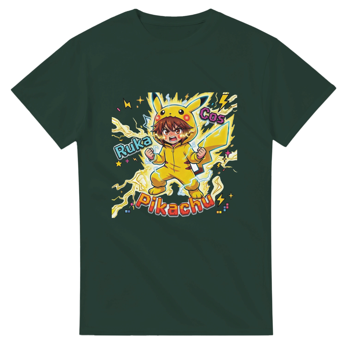 T-shirt Unisexe Coton Lourd - Ruka en Pikachu Full Power | Pokémon T-shirt - KAWAII FAVIE