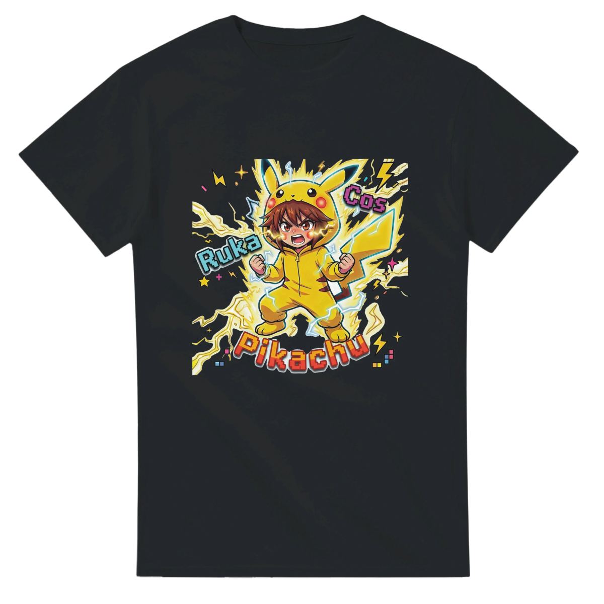 T-shirt Unisexe Coton Lourd - Ruka en Pikachu Full Power | Pokémon T-shirt - KAWAII FAVIE