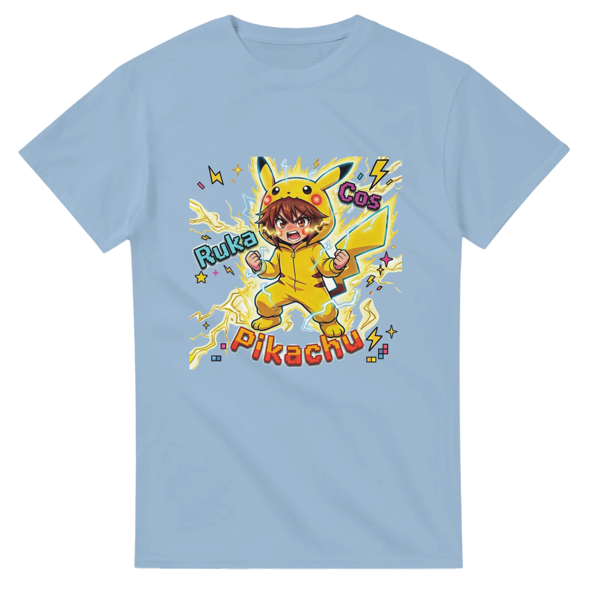 T-shirt Unisexe Coton Lourd - Ruka en Pikachu Full Power | Pokémon T-shirt - KAWAII FAVIE