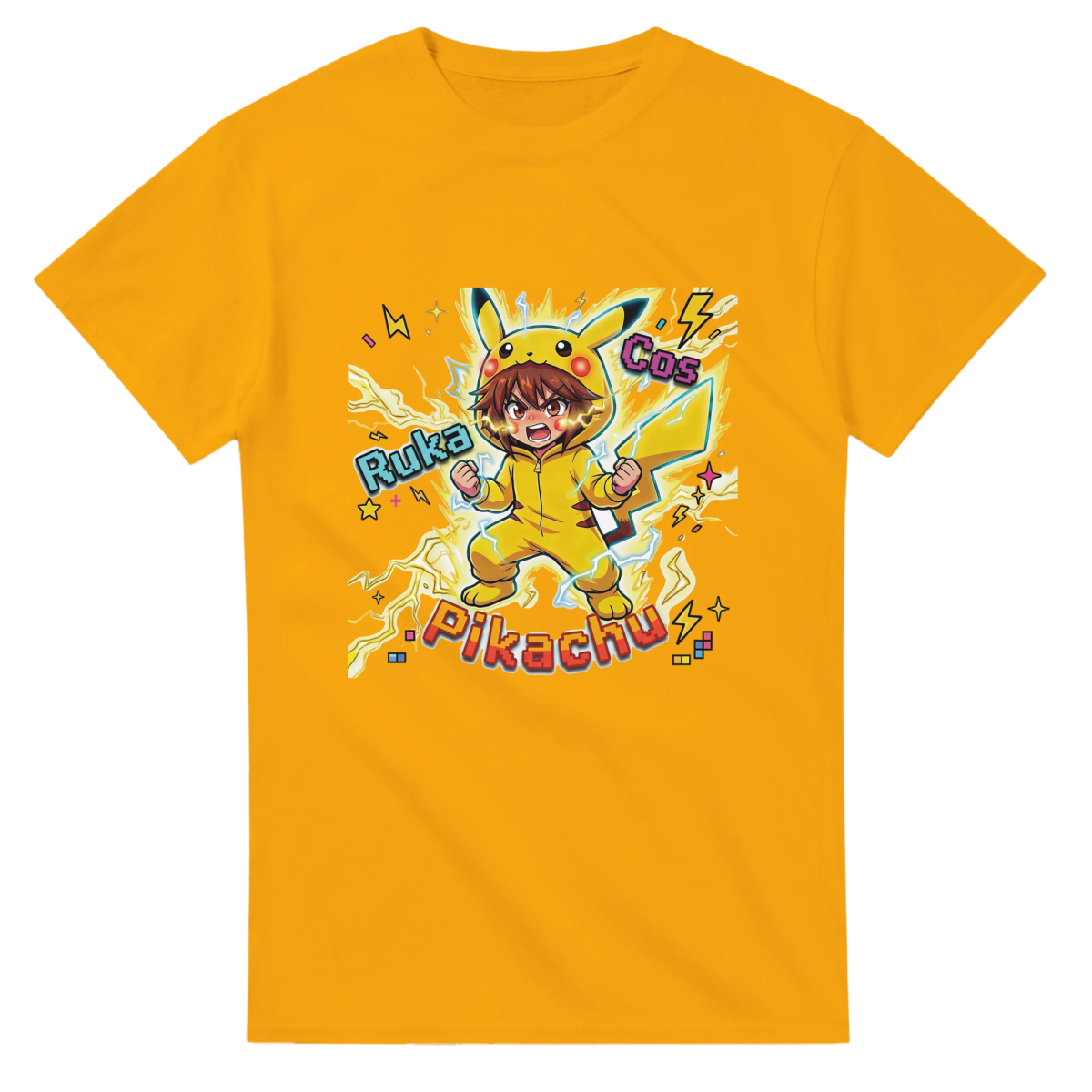 T-shirt Unisexe Coton Lourd - Ruka en Pikachu Full Power | Pokémon T-shirt - KAWAII FAVIE