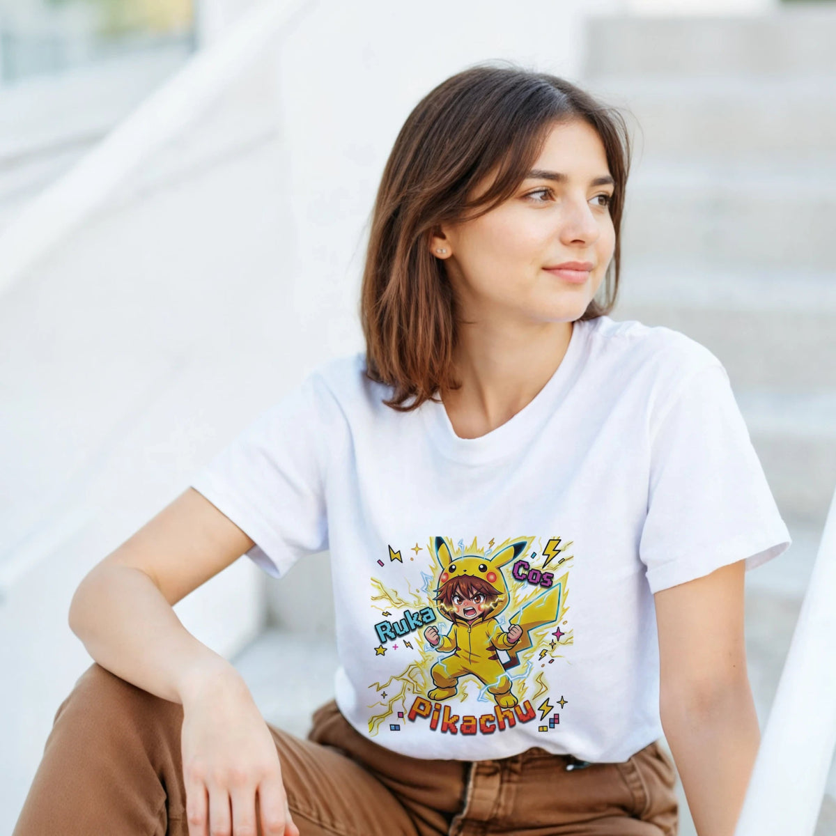 T-shirt Unisexe Coton Lourd - Ruka en Pikachu Full Power | Pokémon T-shirt - KAWAII FAVIE