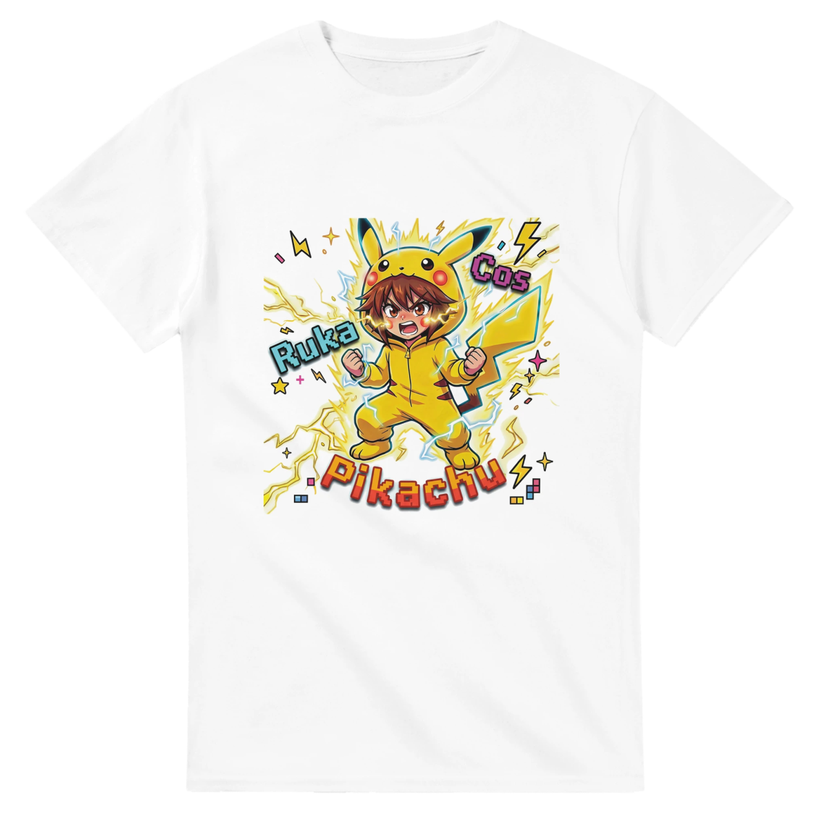 T-shirt Unisexe Coton Lourd - Ruka en Pikachu Full Power | Pokémon T-shirt - KAWAII FAVIE