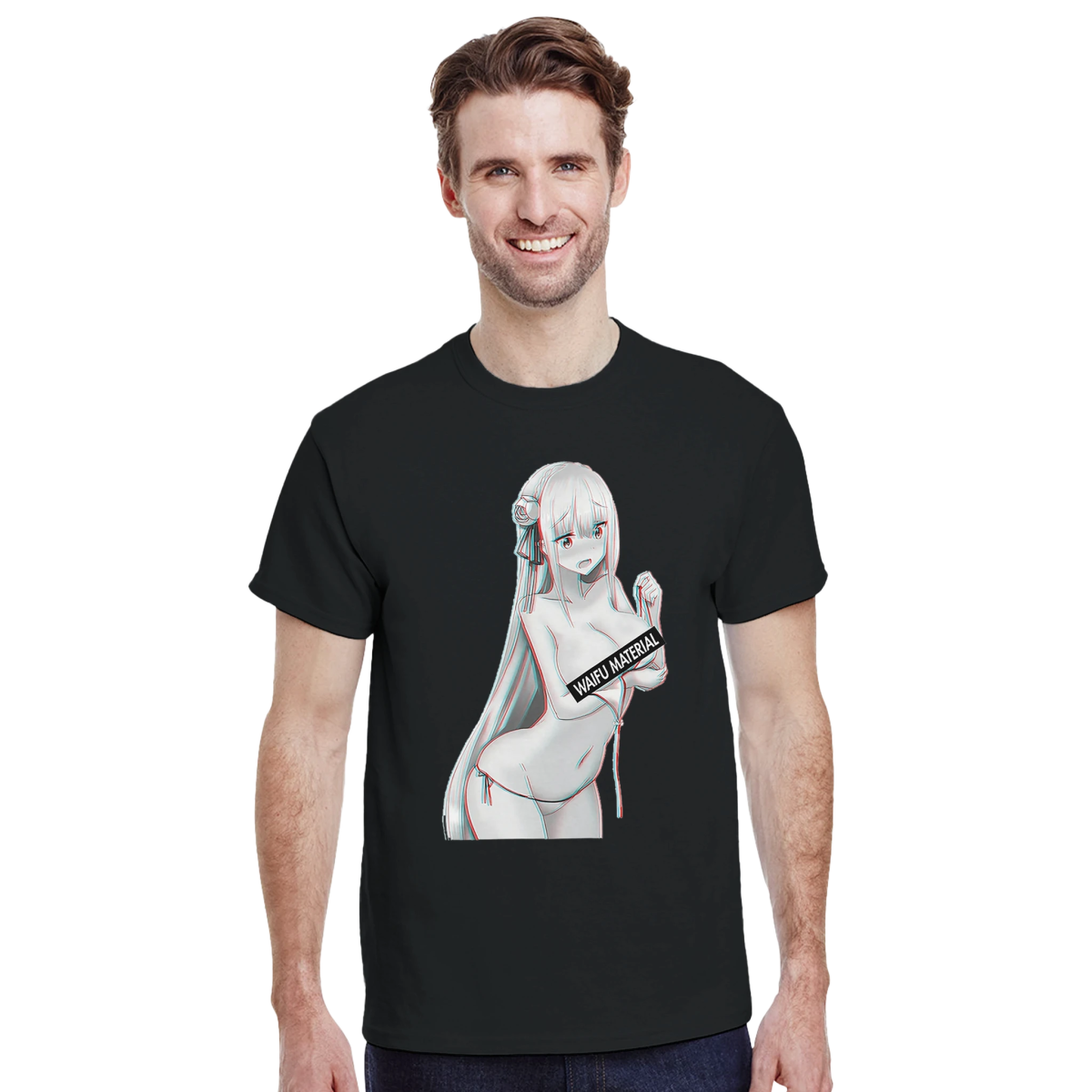 T-shirt Unisexe Heavyweight à Imprimé Emilia Waifu | Design Anime Personnalis T-shirt - KAWAII FAVIE