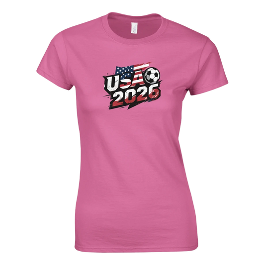 T-shirt USA 2026 - Design Coupe du Monde Football | Maillot Supporters Sélection Nationale pour femme T-shirt- KAWAII FAVIE