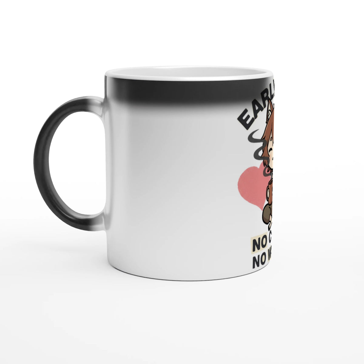 Tasse Magique en Céramique "Ruka avec Café" - Message Early Bird No Coffee No Workee Tasse - KAWAII FAVIE