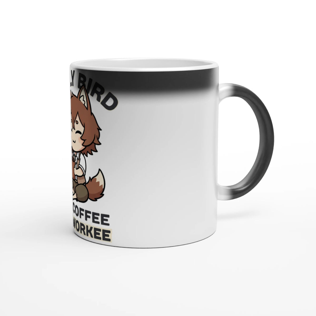 Tasse Magique en Céramique "Ruka avec Café" - Message Early Bird No Coffee No Workee Tasse - KAWAII FAVIE