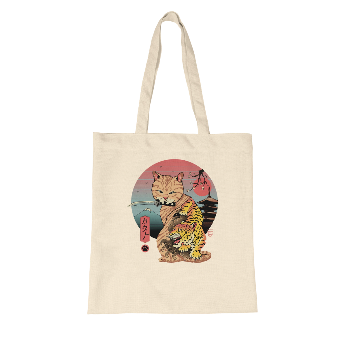 Tote Bag | Collection Chat & Tigre Samouraï | Style Japonais Tote Bag - KAWAII FAVIE