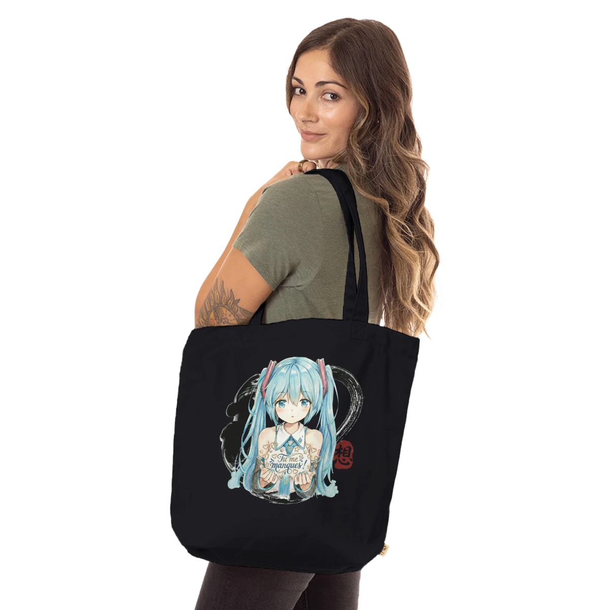 Tote Bag | Sac Fourre - Tout Biologique | Hatsune Miku « Tu me manques ! » - 100% Coton Tote Bag - KAWAII FAVIE