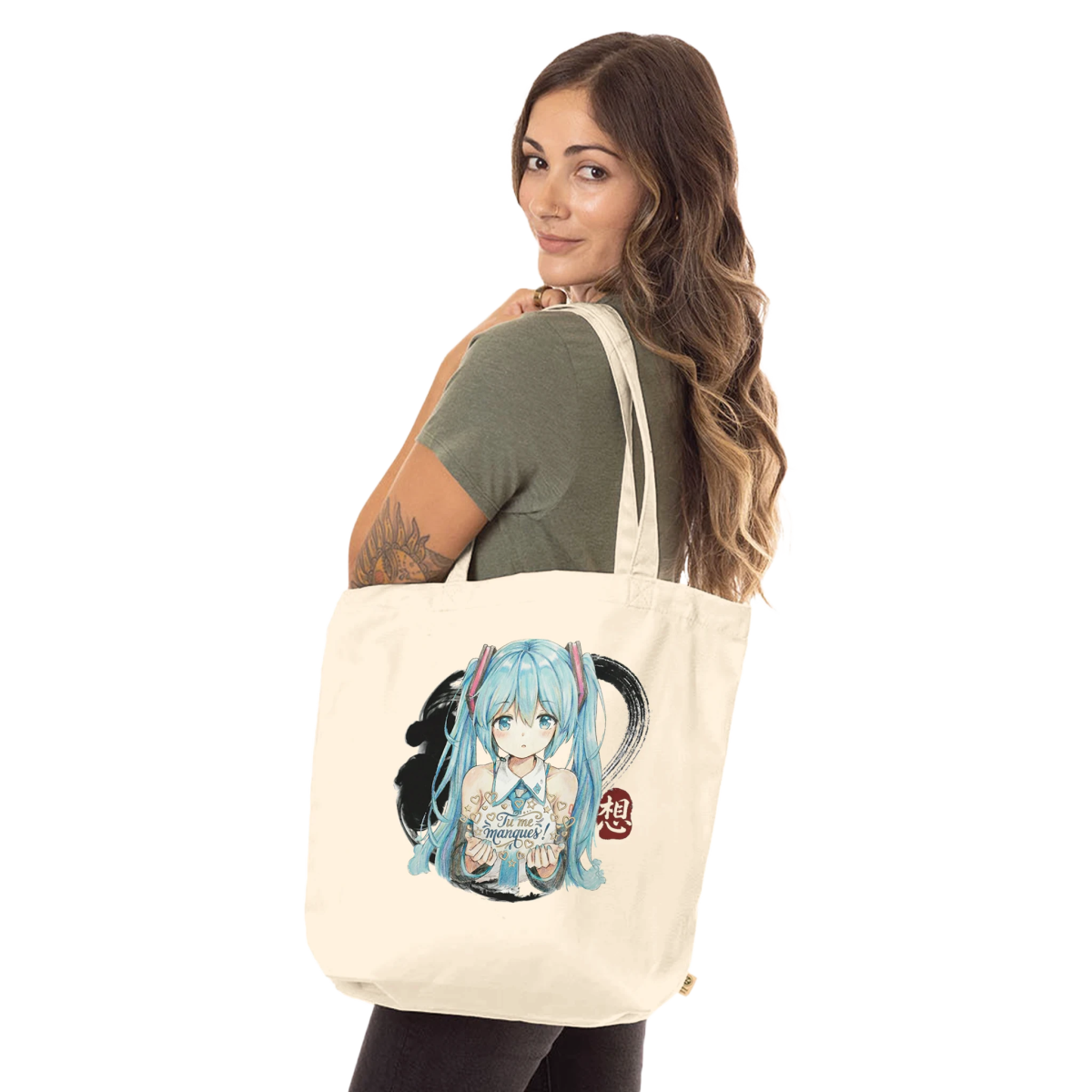 Tote Bag | Sac Fourre - Tout Biologique | Hatsune Miku « Tu me manques ! » - 100% Coton Tote Bag - KAWAII FAVIE