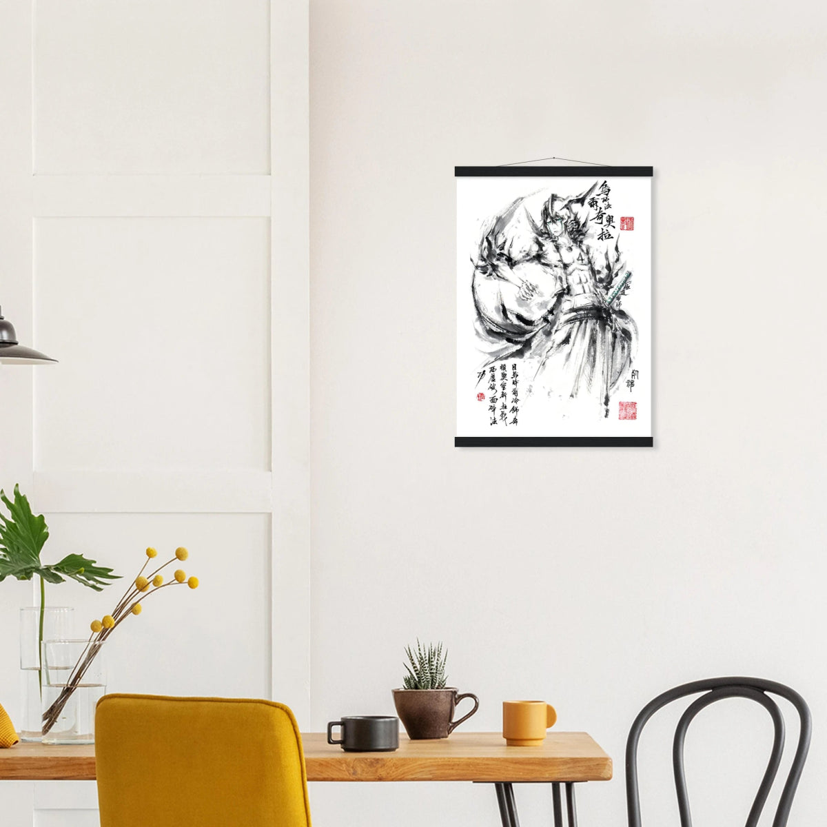 Ulquiorra Cifer Sumi-e Poster - BLEACH Art - Avec Baguettes De Suspension POSTER CADRE- KAWAII FAVIE
