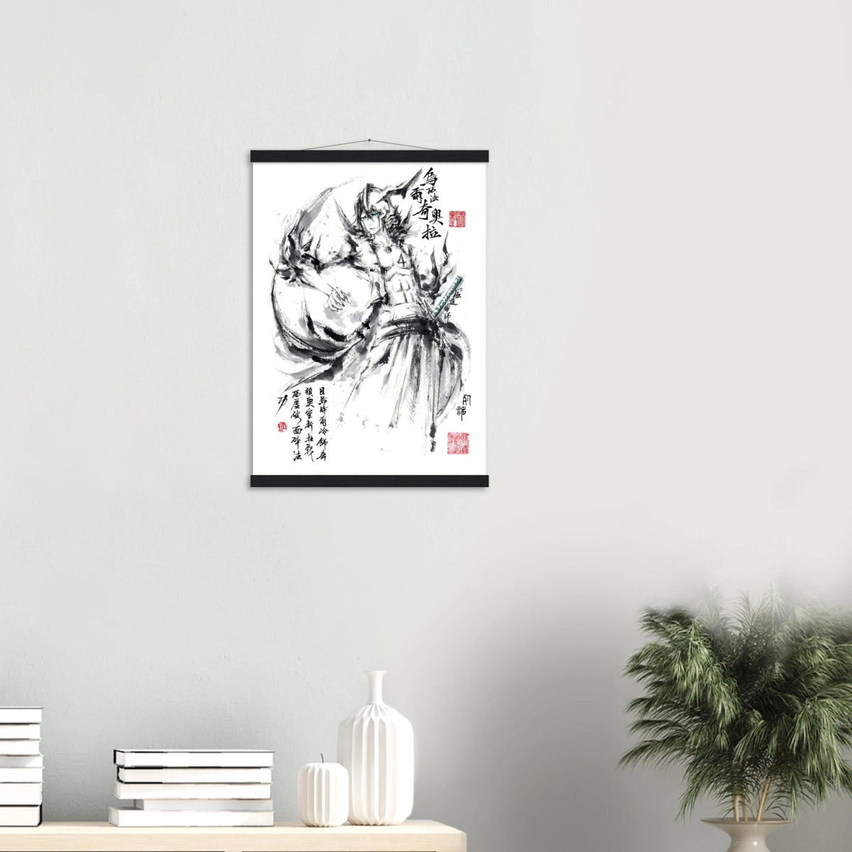 Ulquiorra Cifer Sumi-e Poster - BLEACH Art - Avec Baguettes De Suspension POSTER CADRE- KAWAII FAVIE