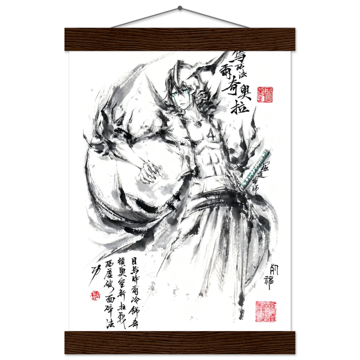 Ulquiorra Cifer Sumi-e Poster - BLEACH Art - Avec Baguettes De Suspension POSTER CADRE- KAWAII FAVIE