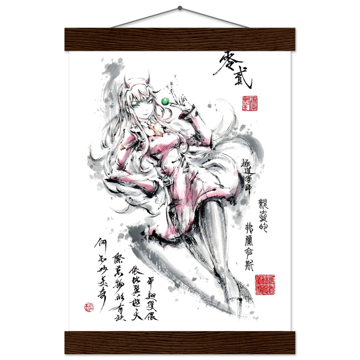 Zero Two Sumi-e Poster - Darling in the FRANXX Art Avec Baguettes De Suspension POSTER CADRE- KAWAII FAVIE