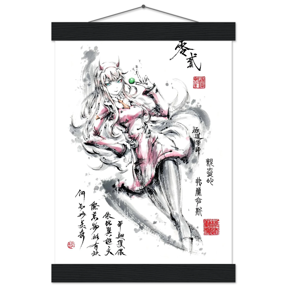 Zero Two Sumi-e Poster - Darling in the FRANXX Art Avec Baguettes De Suspension POSTER CADRE- KAWAII FAVIE