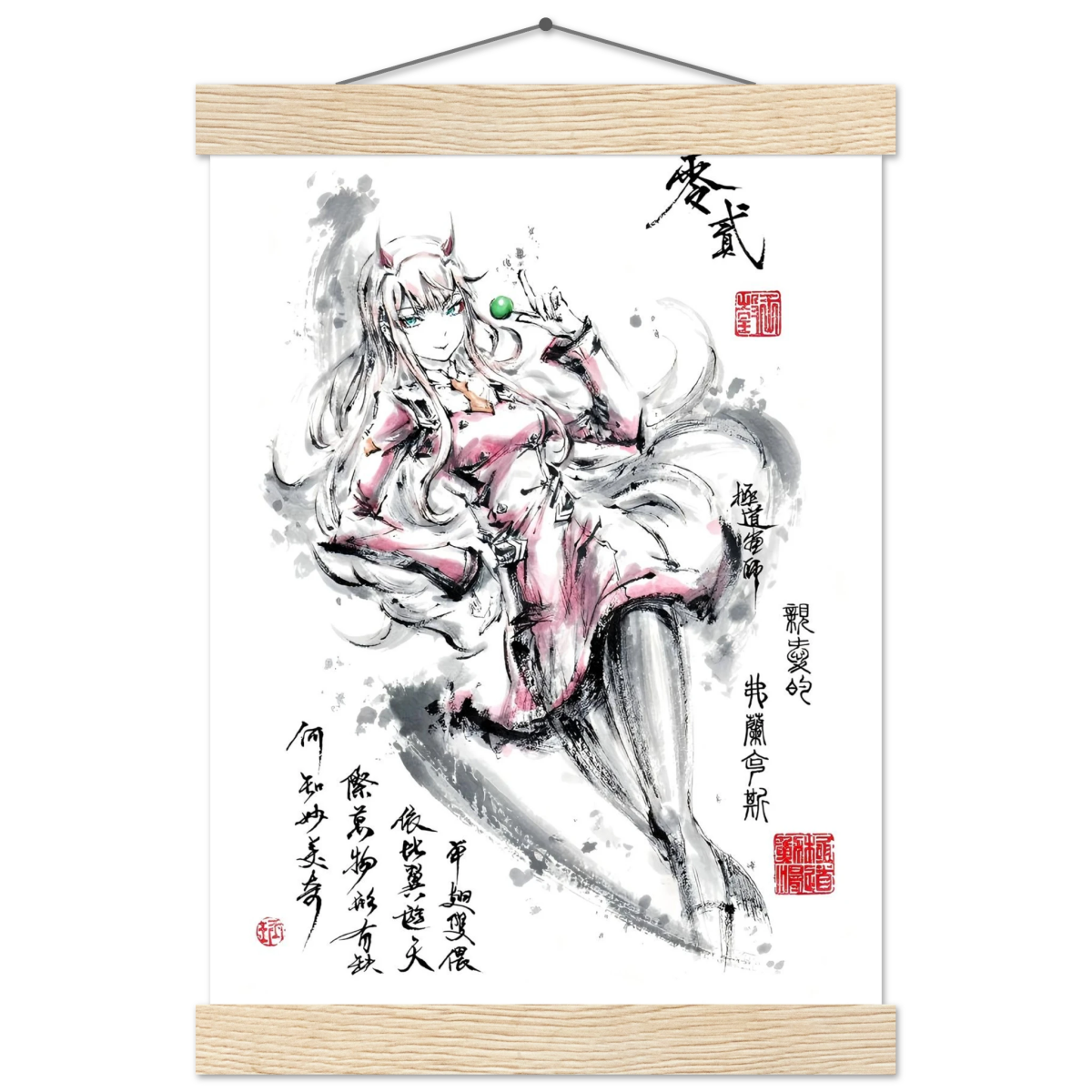 Zero Two Sumi-e Poster - Darling in the FRANXX Art Avec Baguettes De Suspension POSTER CADRE- KAWAII FAVIE