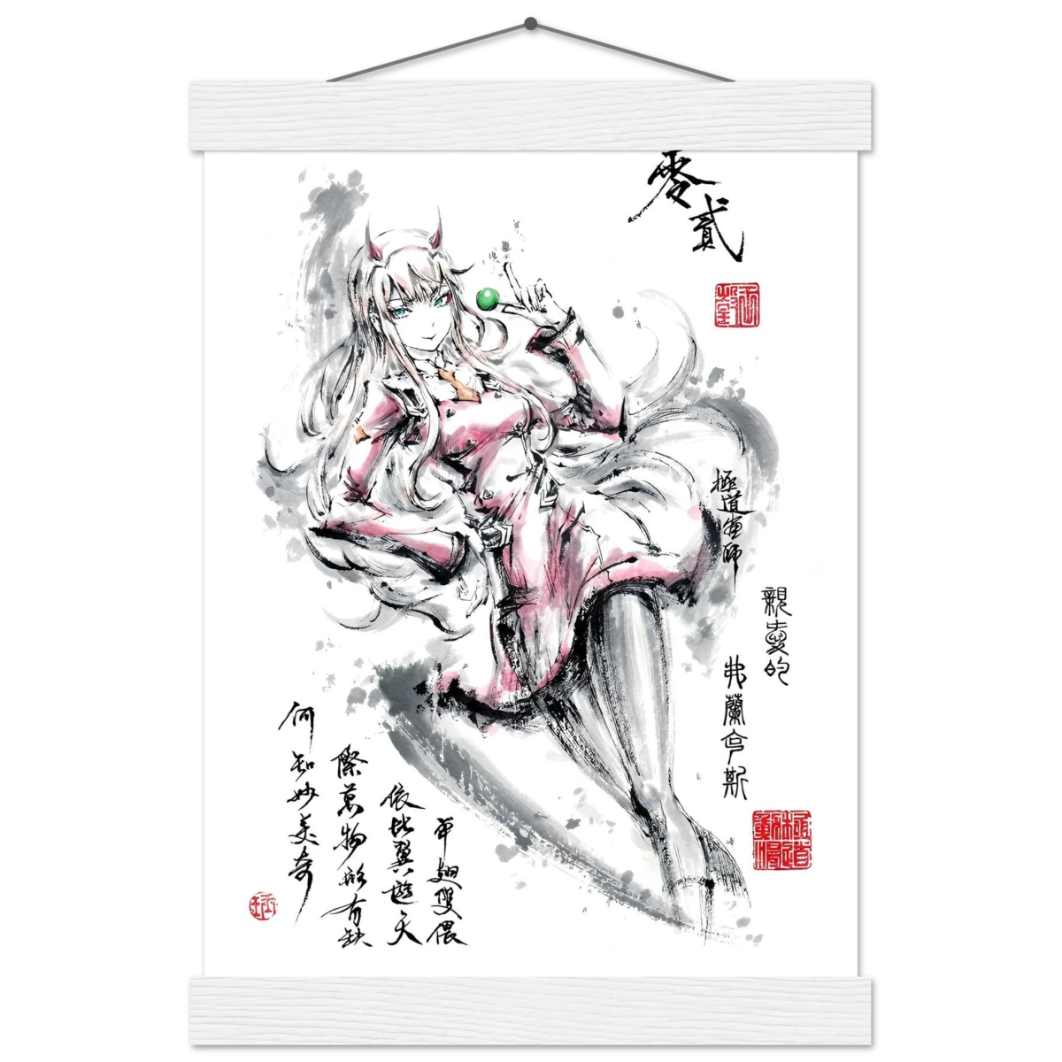 Zero Two Sumi-e Poster - Darling in the FRANXX Art Avec Baguettes De Suspension POSTER CADRE- KAWAII FAVIE