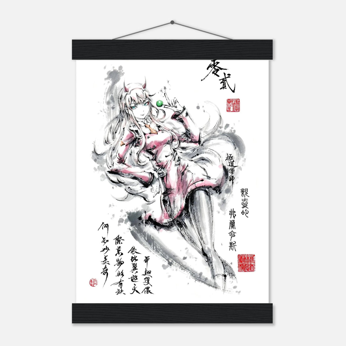 Zero Two Sumi-e Poster - Darling in the FRANXX Art Avec Baguettes De Suspension POSTER CADRE- KAWAII FAVIE