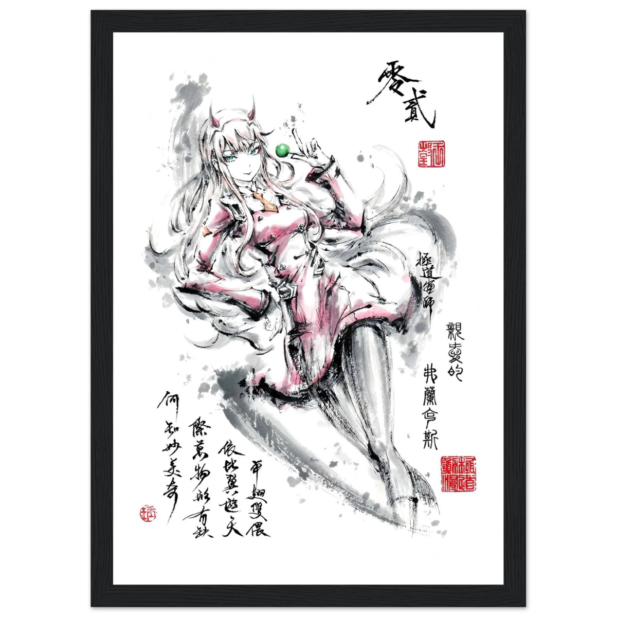 Zero Two Sumi-e Poster - Darling FRANXX Art Avec Cadre En Bois POSTER CADRE- KAWAII FAVIE