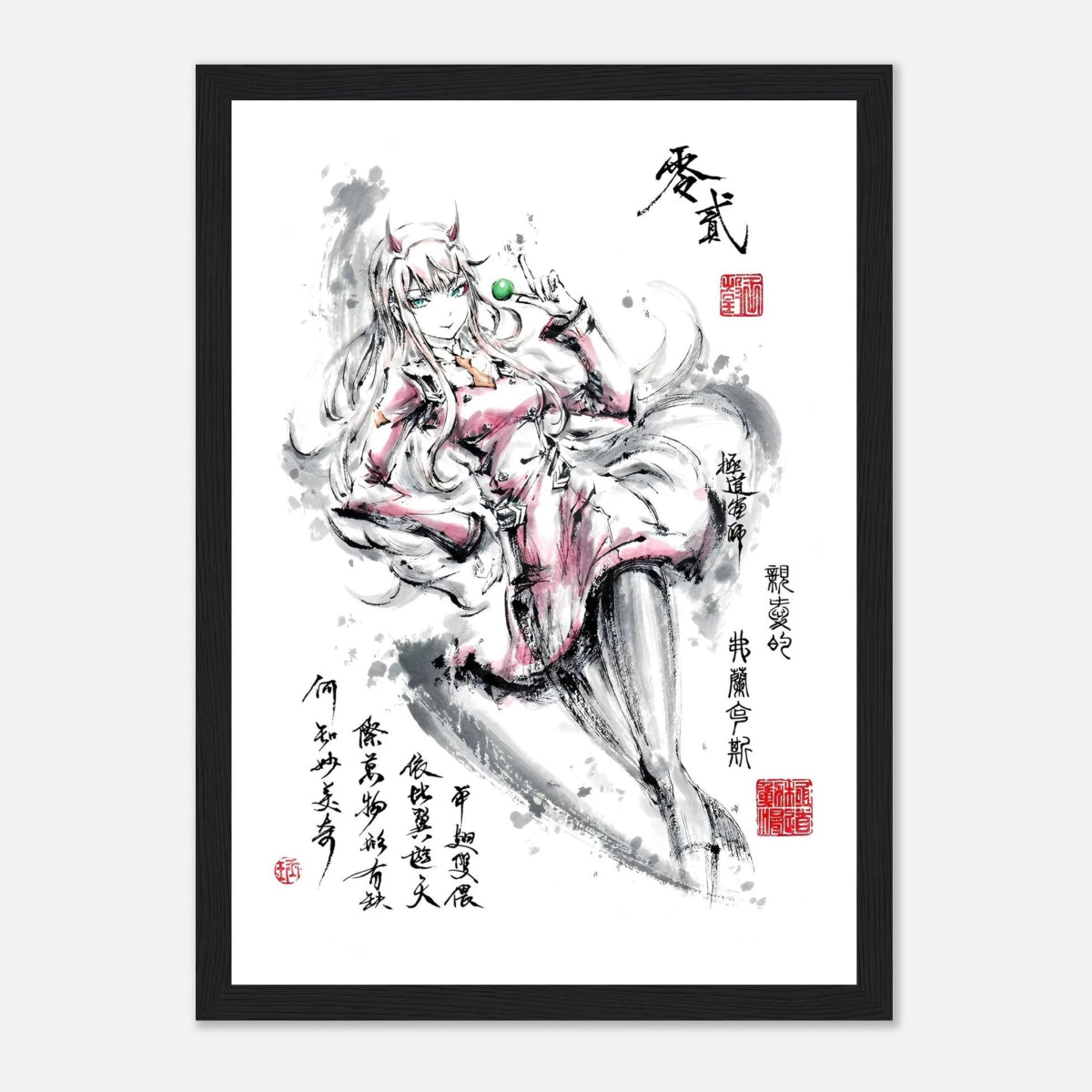Zero Two Sumi-e Poster - Darling FRANXX Art Avec Cadre En Bois POSTER CADRE- KAWAII FAVIE