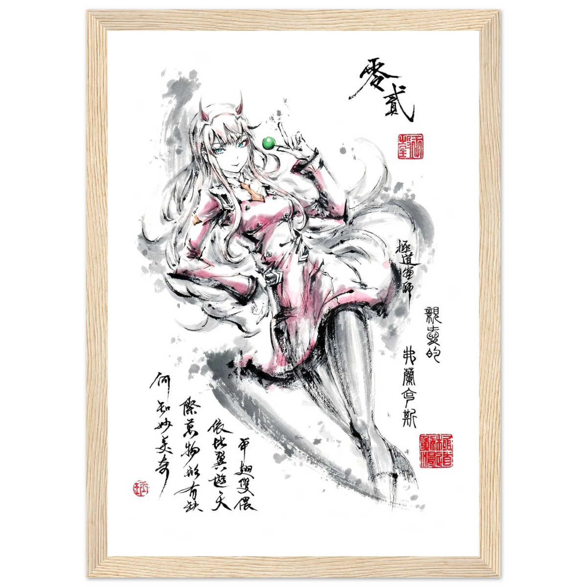 Zero Two Sumi-e Poster - Darling FRANXX Art Avec Cadre En Bois POSTER CADRE- KAWAII FAVIE