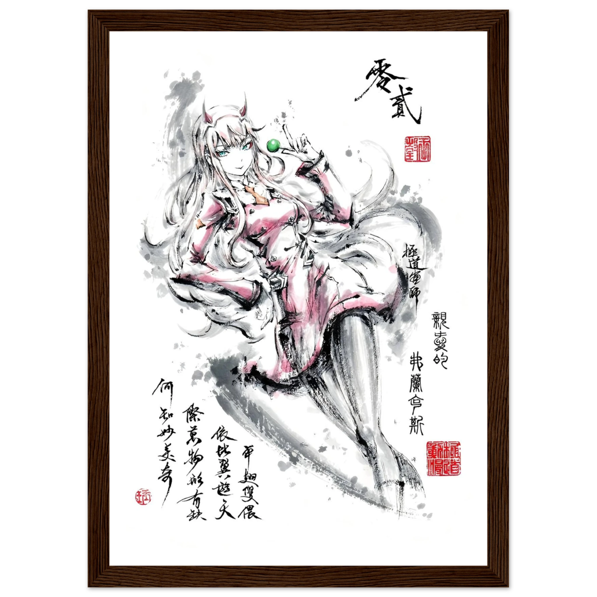 Zero Two Sumi-e Poster - Darling FRANXX Art Avec Cadre En Bois POSTER CADRE- KAWAII FAVIE