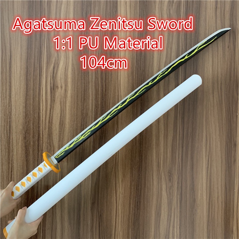 Cos-Gift-104cm-Demon-Slayer-Cosplay-Sword-11-Agatsuma-Zenitsu-Thunder-Sowrd-Ninja-Knife-Kimetsu-no-Yaiba-Sword-Weapon-PU-Model-1005002724247841
